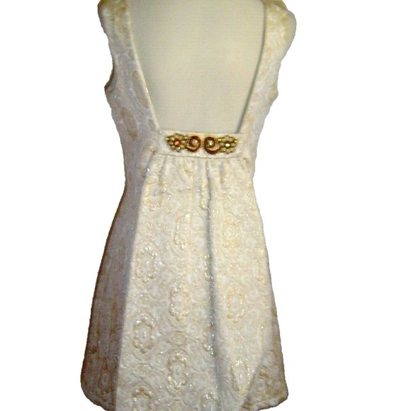 VINTAGE 1960S IRA CURTIS GOLD BROCADE JEWEL MINI DRESS M - Picture 4 of 16